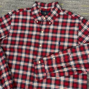 Ralph Lauren Oxford Shirt Mens Medium Red Tartan Plaid Button Down Long Sleeve